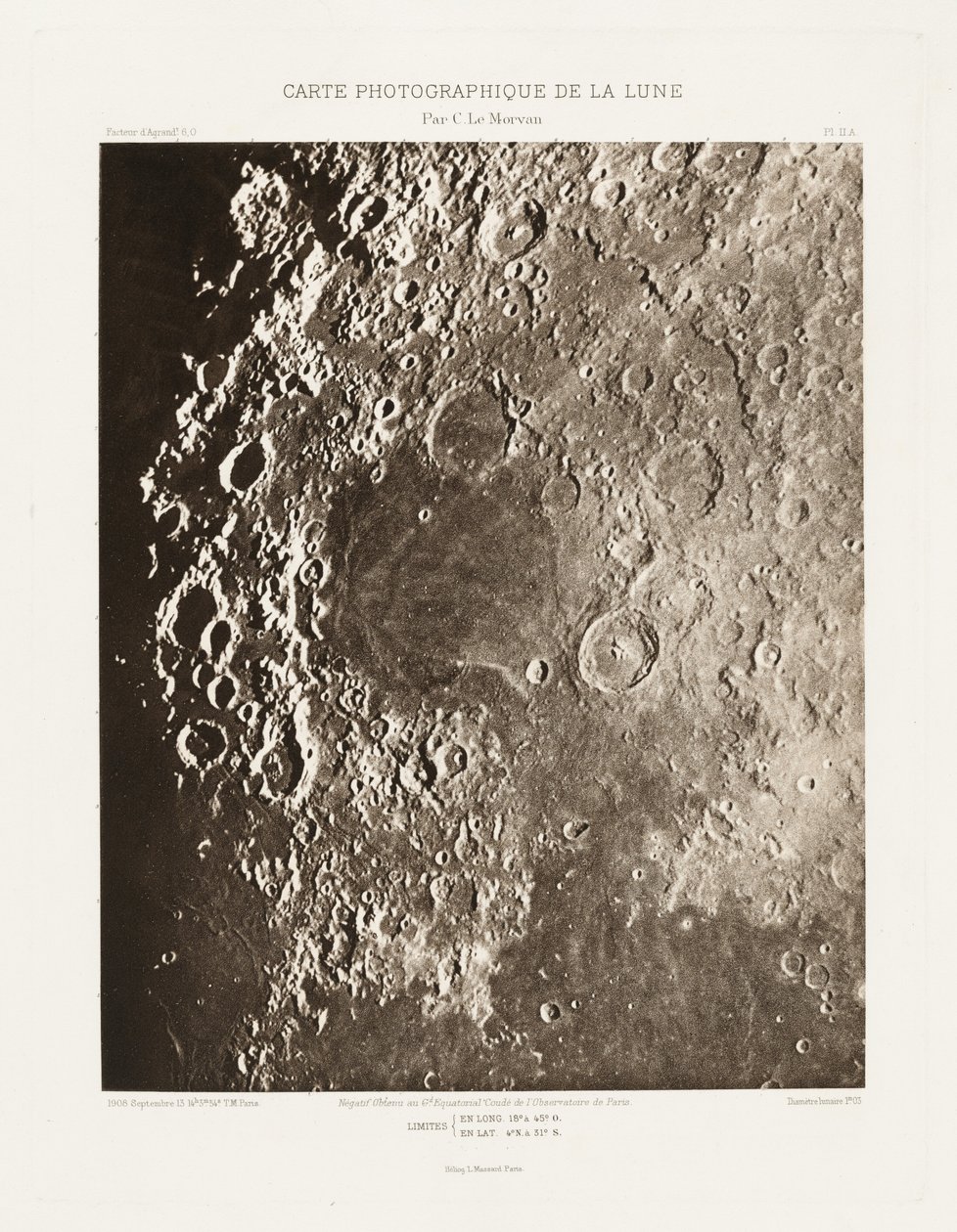 Carte photographique de la lune, planche II.A (Valokuvakartta Kuusta, levy II.A),13. syyskuuta tekijältä Charles le Morvan