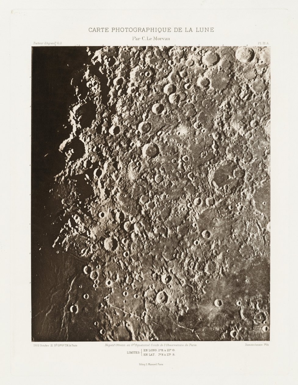 Carte photographique de la lune, planche III.A (Valokuvakartta Kuusta, levy III.A),21. lokakuuta tekijältä Charles le Morvan