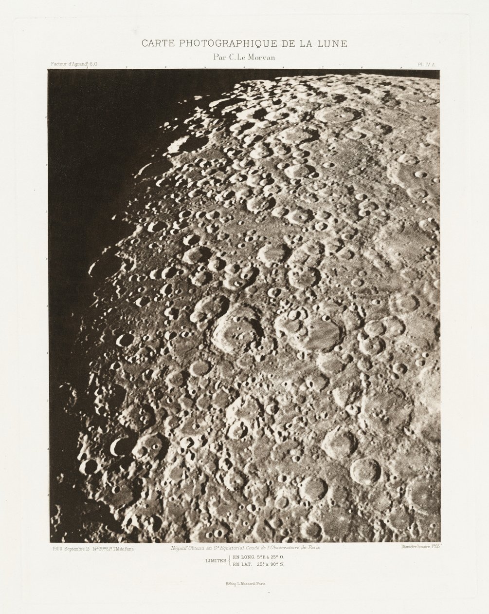 Carte photographique de la lune, planche IV.A (Valokuvakartta Kuusta, levy IV.A),13. syyskuuta tekijältä Charles le Morvan