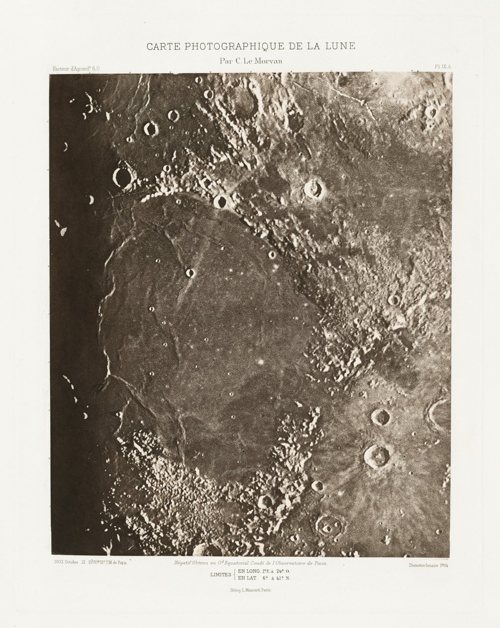 Carte photographique de la lune, planche IX.A (Valokuvakartta Kuusta, levy IX.A),21. lokakuuta tekijältä Charles le Morvan