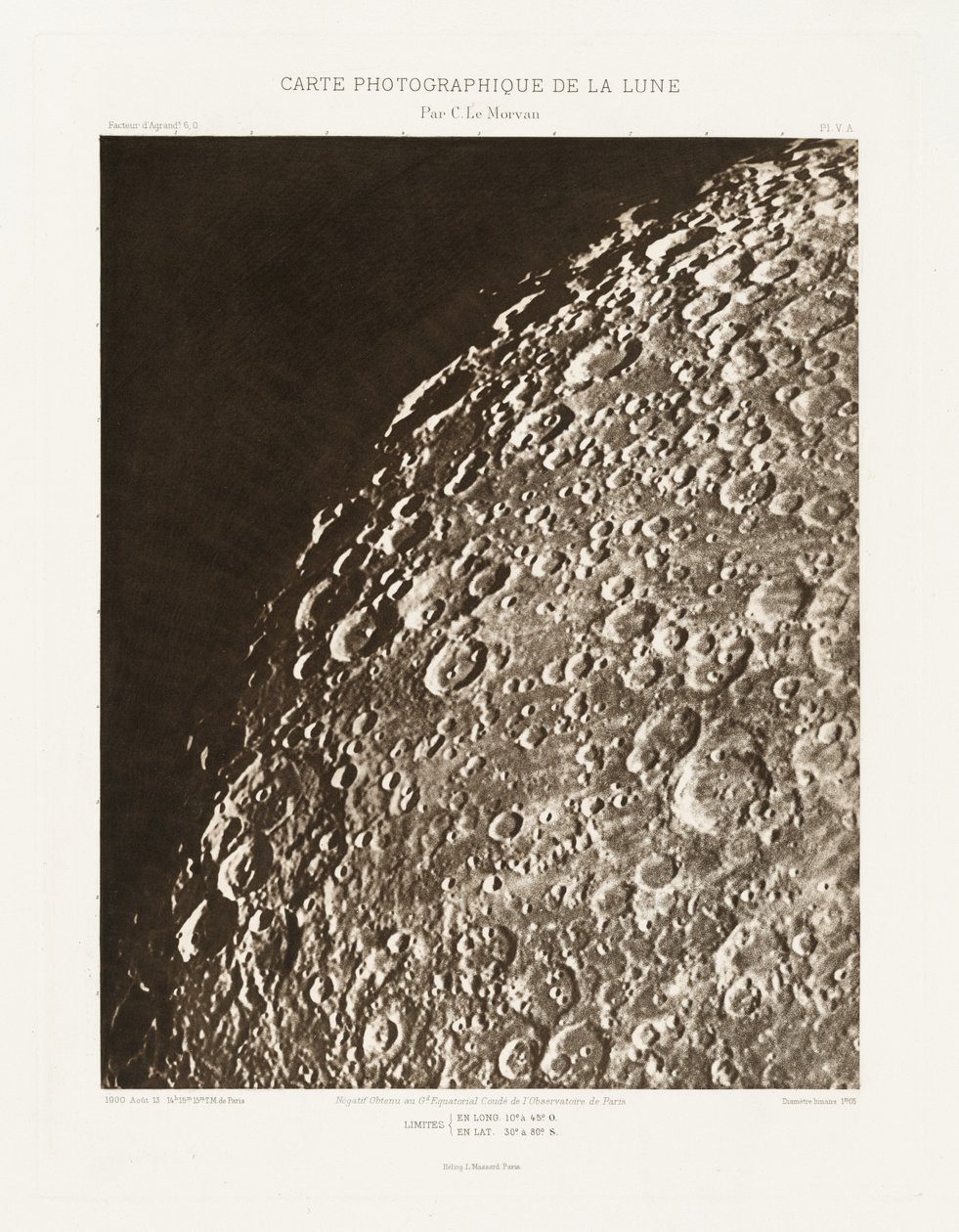 Carte photographique de la lune, planche V.A (Kuun valokuvakartta, levy V.A),elokuu 13. elokuuta tekijältä Charles le Morvan