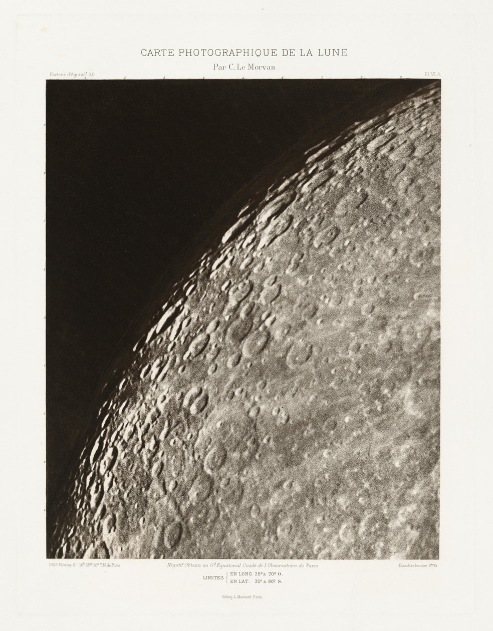 Carte photographique de la lune, planche VI.A (Kuun valokuvakartta, levy VI.A),6. helmikuuta 6. helmikuuta tekijältä Charles le Morvan