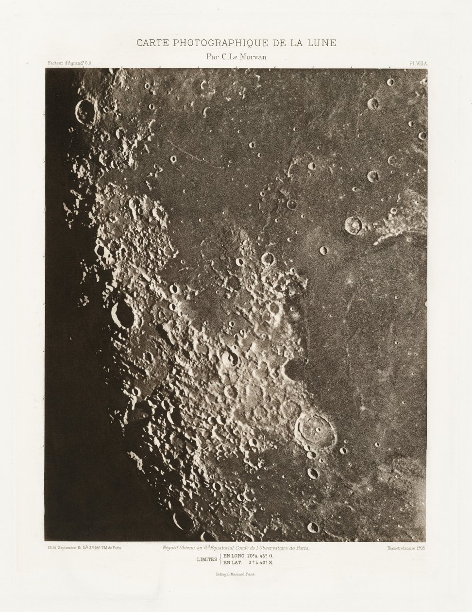 Carte photographique de la lune, planche VIII.A (Valokuvakartta Kuusta, levy VIII.A),13. syyskuuta tekijältä Charles le Morvan