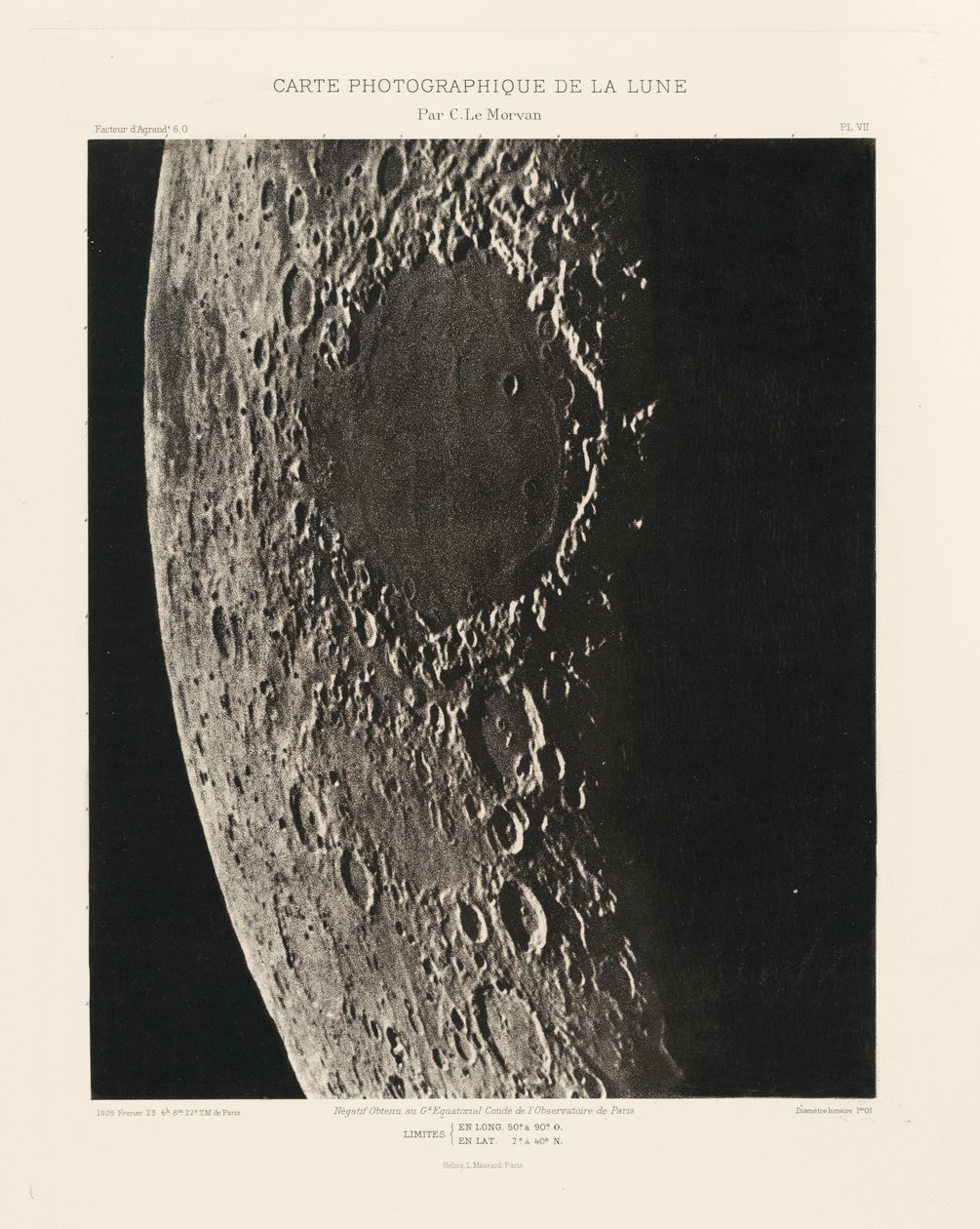 Carte photographique de la lune, planche VII (Kuun valokuvakartta, levy VII),23. helmikuuta 23. helmikuuta tekijältä Charles le Morvan