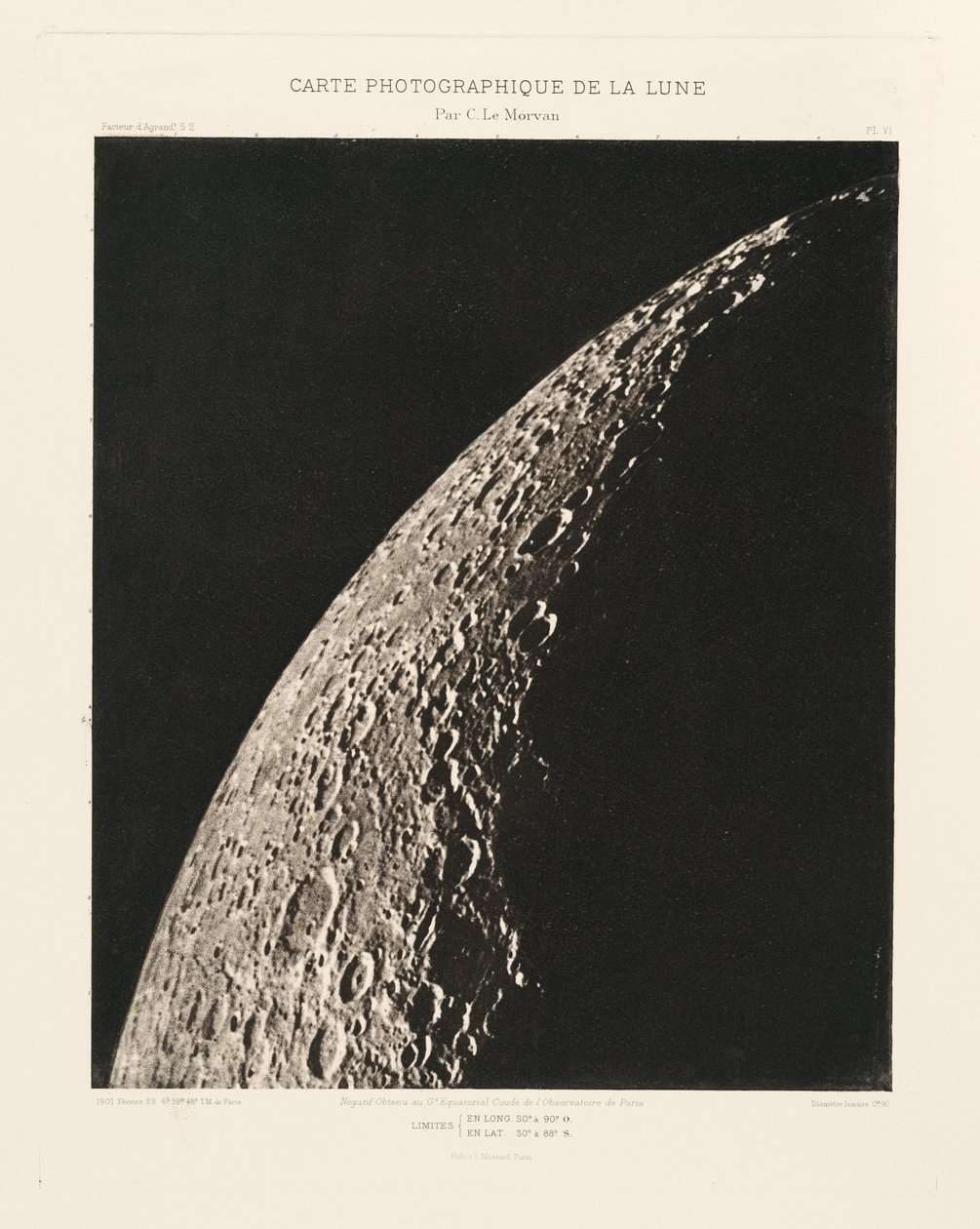 Carte photographique de la lune, planche VI (Kuun valokuvakartta, levy VI),22. helmikuuta 22. helmikuuta tekijältä Charles le Morvan