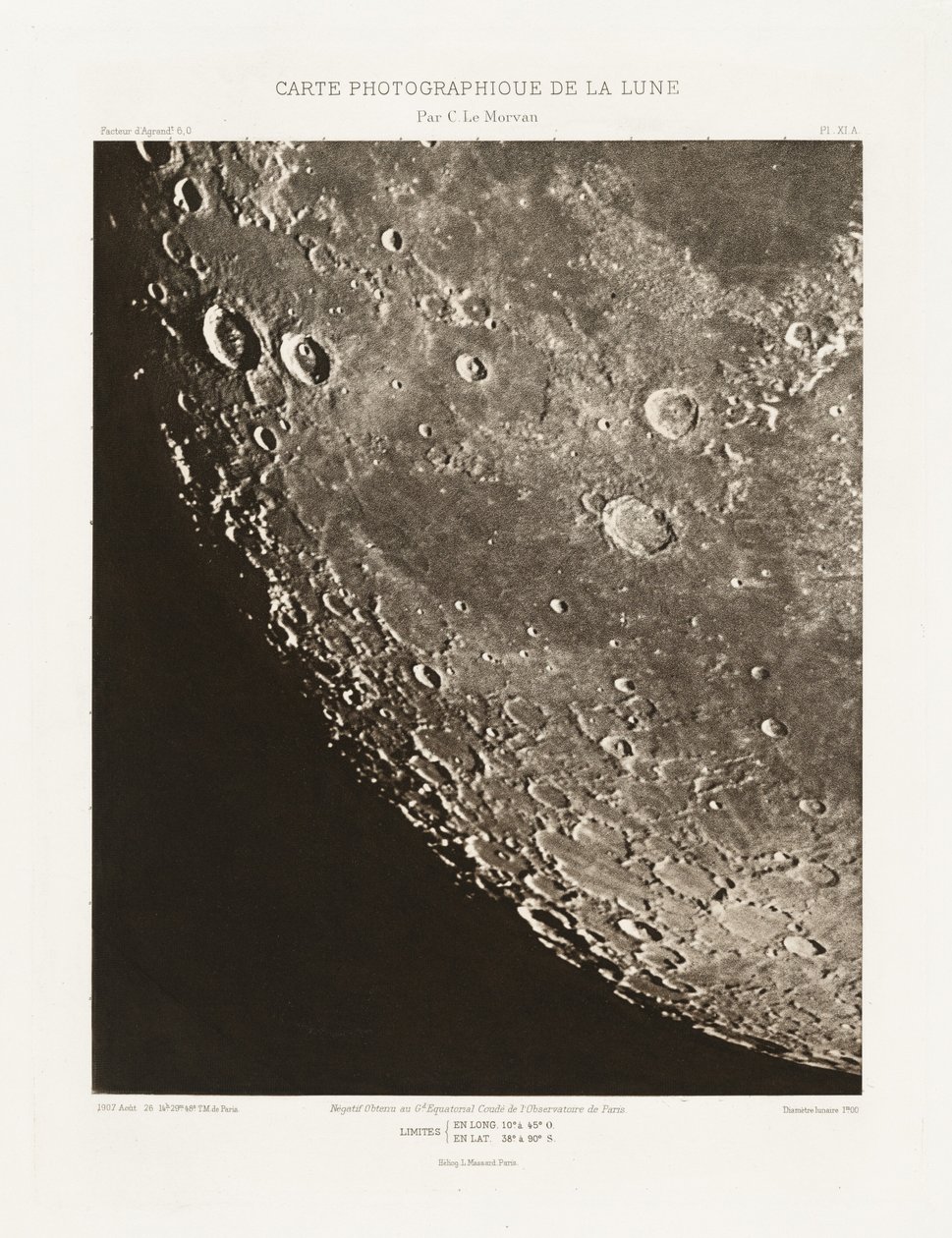 Carte photographique de la lune, planche XI.A (Valokuvakartta Kuusta, levy XI.A),26. elokuuta tekijältä Charles le Morvan