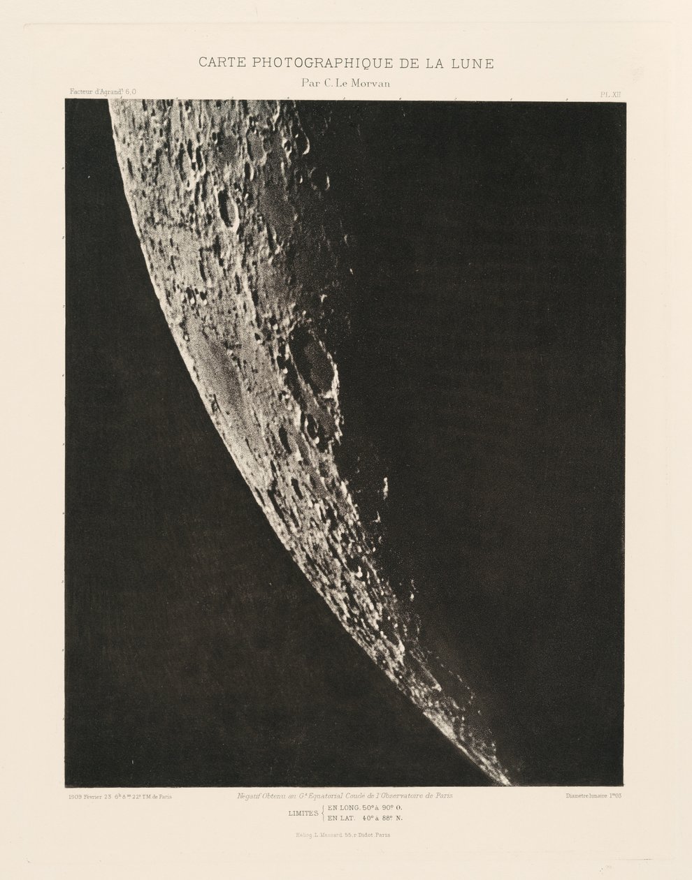 Carte photographique de la lune, planche XII (Kuun valokuvakartta, levy XII),23. helmikuuta 23. helmikuuta tekijältä Charles le Morvan