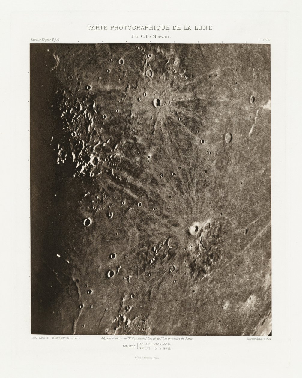 Carte photographique de la lune, planche XIV.A (Kuun valokuvakartta, levy XIV.A),27. elokuuta 27. elokuuta tekijältä Charles le Morvan