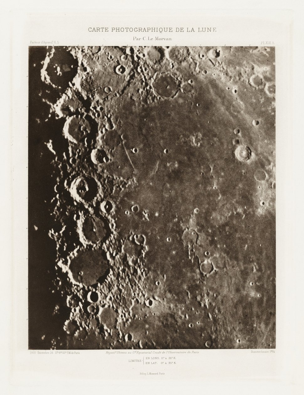 Carte photographique de la lune, planche XIX.A (Valokuvakartta Kuusta, levy XIX.A),26. joulukuuta tekijältä Charles le Morvan