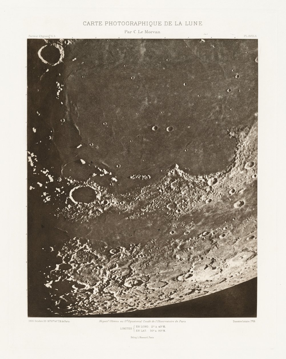Carte photographique de la lune, planche XVIII.A (Kuun valokuvakartta, levy XVIII.A),20. lokakuuta 20. lokakuuta tekijältä Charles le Morvan