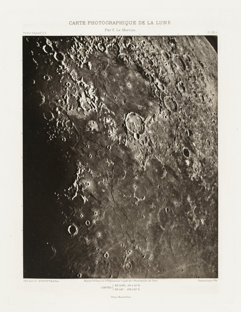 Carte photographique de la lune, planche XX.A (Valokuvakartta Kuusta, levy XX.A),27. elokuuta tekijältä Charles le Morvan
