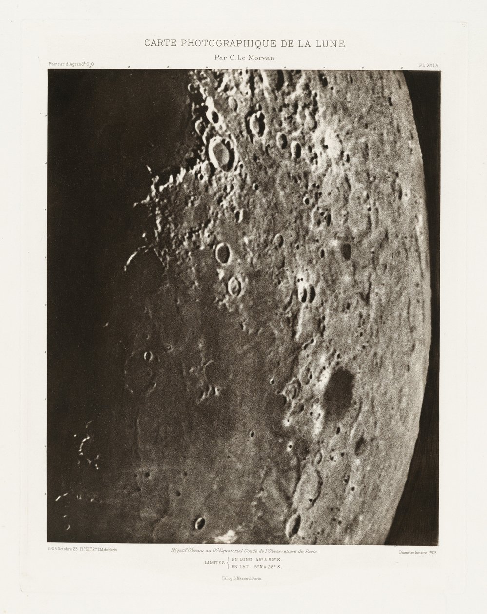 Carte photographique de la lune, planche XXI.A (Valokuvakartta Kuusta, levy XXI.A),23. lokakuuta tekijältä Charles le Morvan