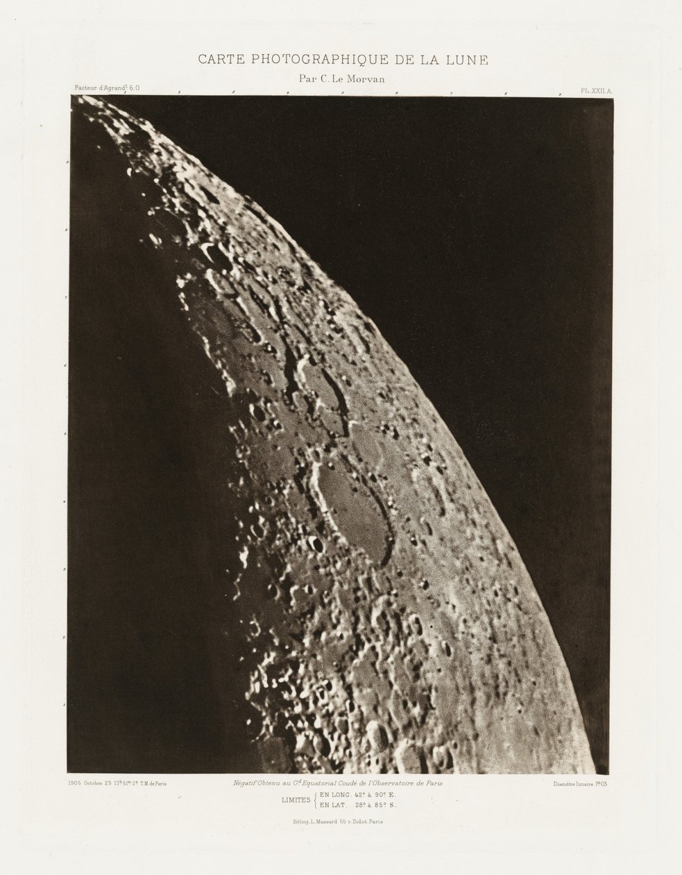 Carte photographique de la lune, planche XXII.A (Kuun valokuvakartta, levy XXII.A),23. lokakuuta 23. lokakuuta tekijältä Charles le Morvan