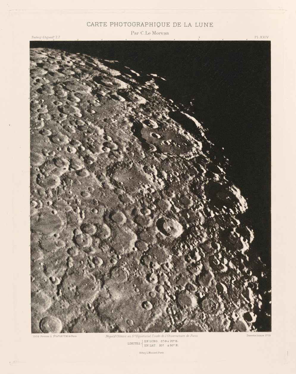 Carte photographique de la lune, planche XXIV (Kuun valokuvakartta, levy XXIV),helmikuu 11. helmikuuta tekijältä Charles le Morvan