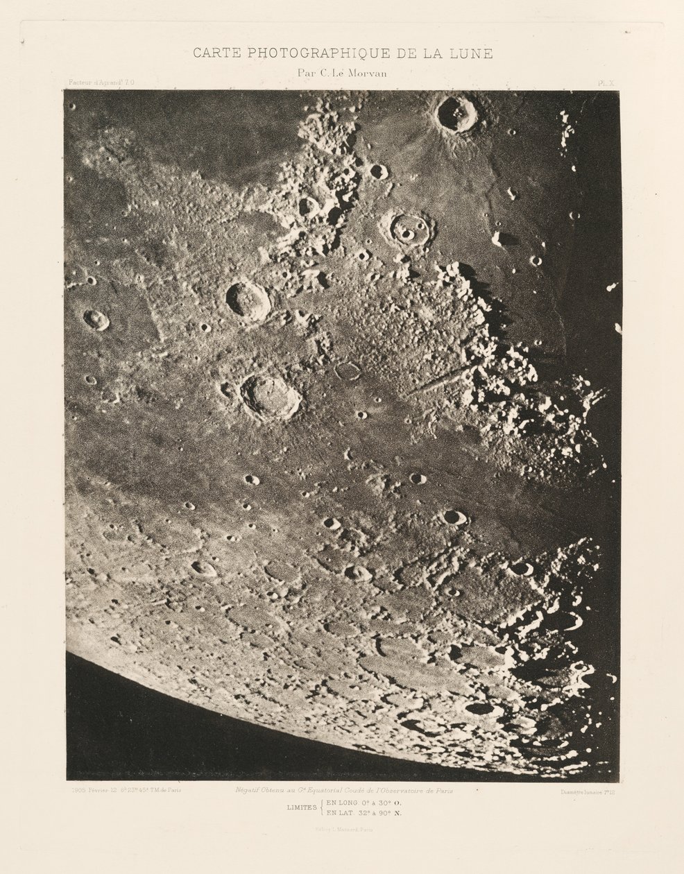 Carte photographique de la lune, planche X (Kuun valokuvakartta, levy X),helmikuu 12. helmikuuta tekijältä Charles le Morvan