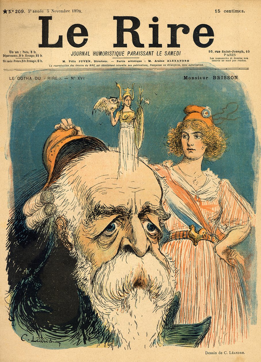 Henri Brissonin karikatyyri Le Rire -lehden etukannesta, 5. marraskuuta 1898. tekijältä Charles Leandre