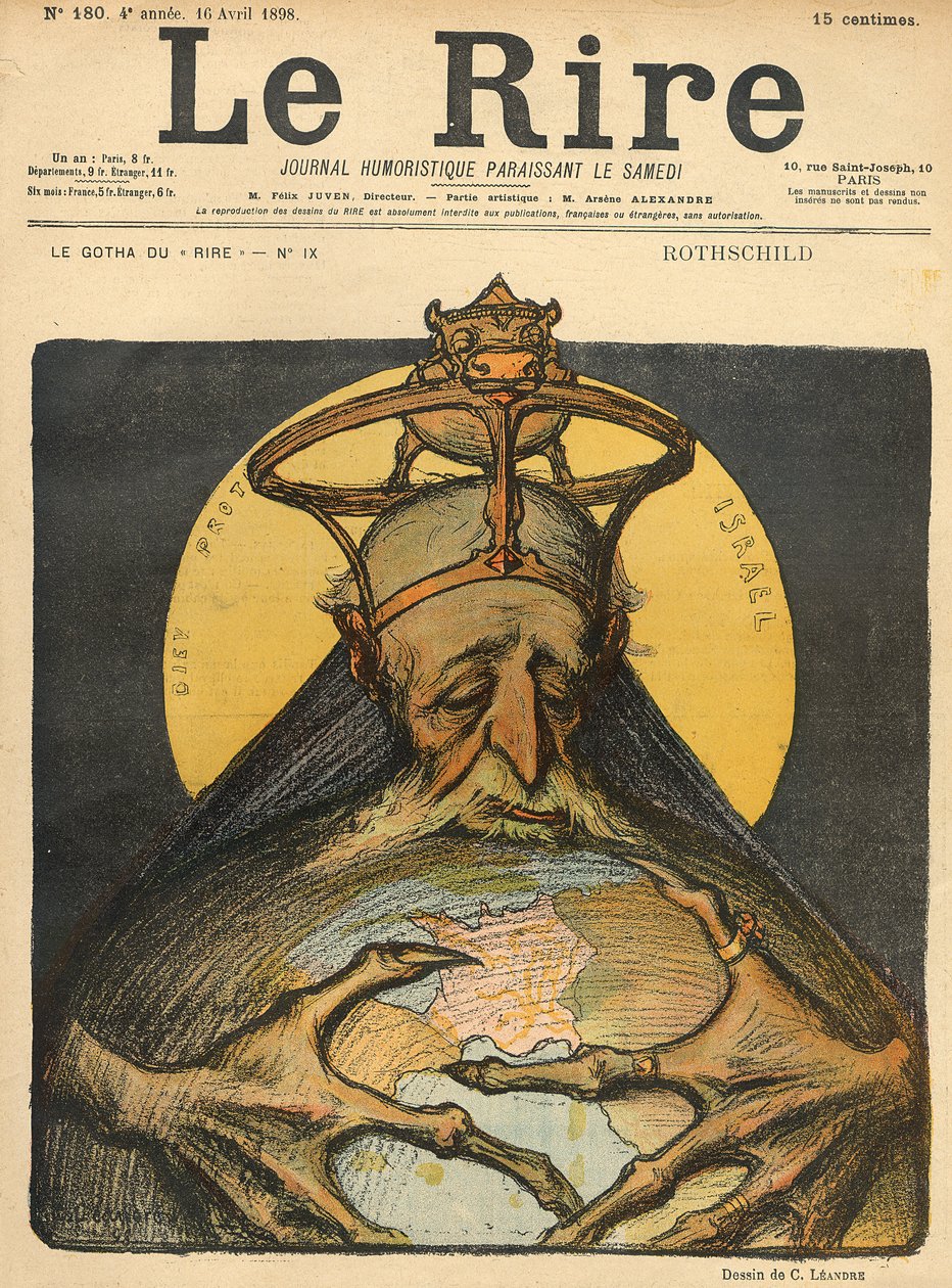 Karikatyyri Rothschildien perheestä, Le Riren etukannessa, 16. huhtikuuta 1898 tekijältä Charles Leandre