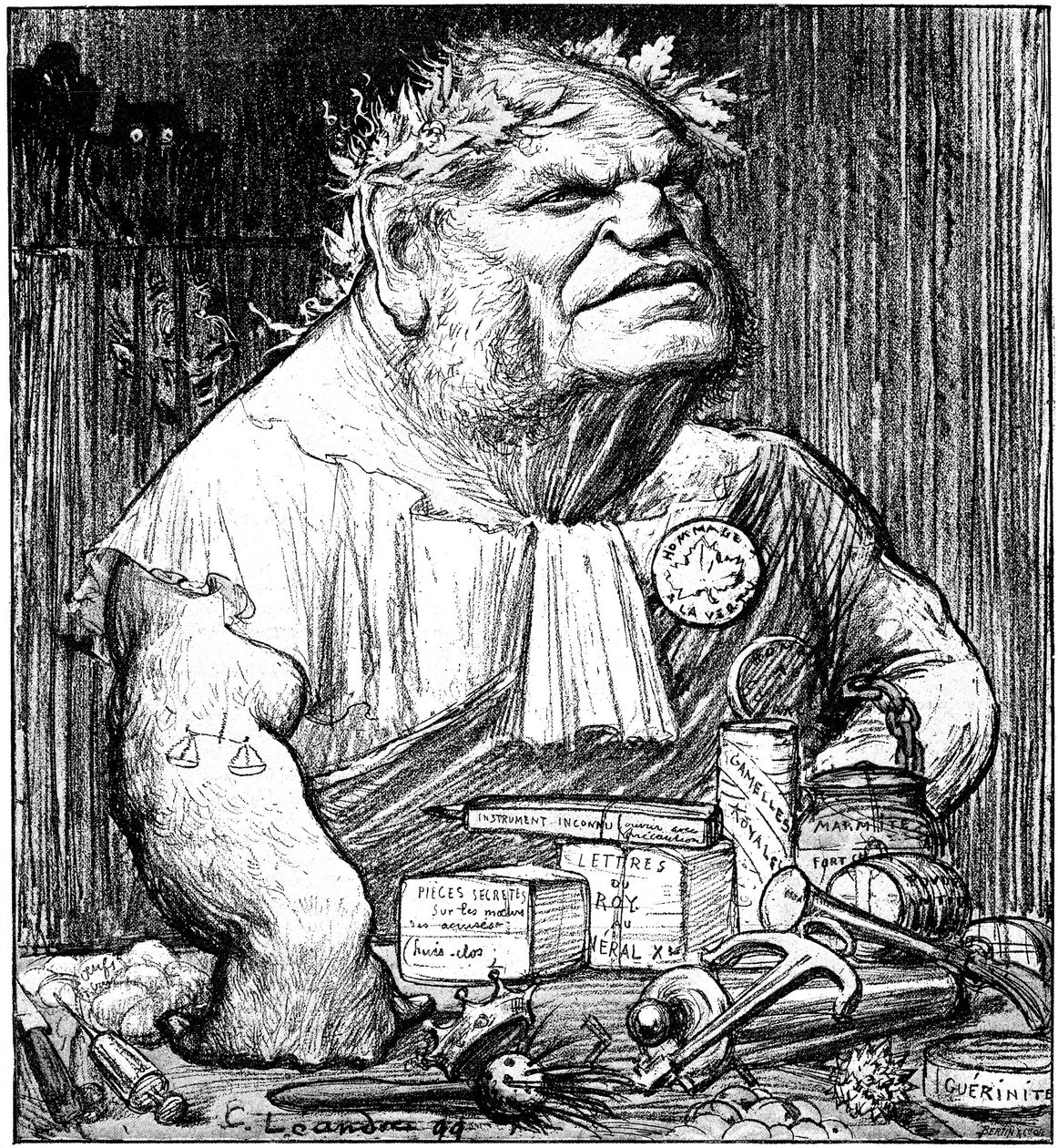 Sarjakuva Rene Berengeristä (1830 - 1915) satiirisessa sanomalehdessä "Le Rire" (kaiverrus) tekijältä Charles Leandre