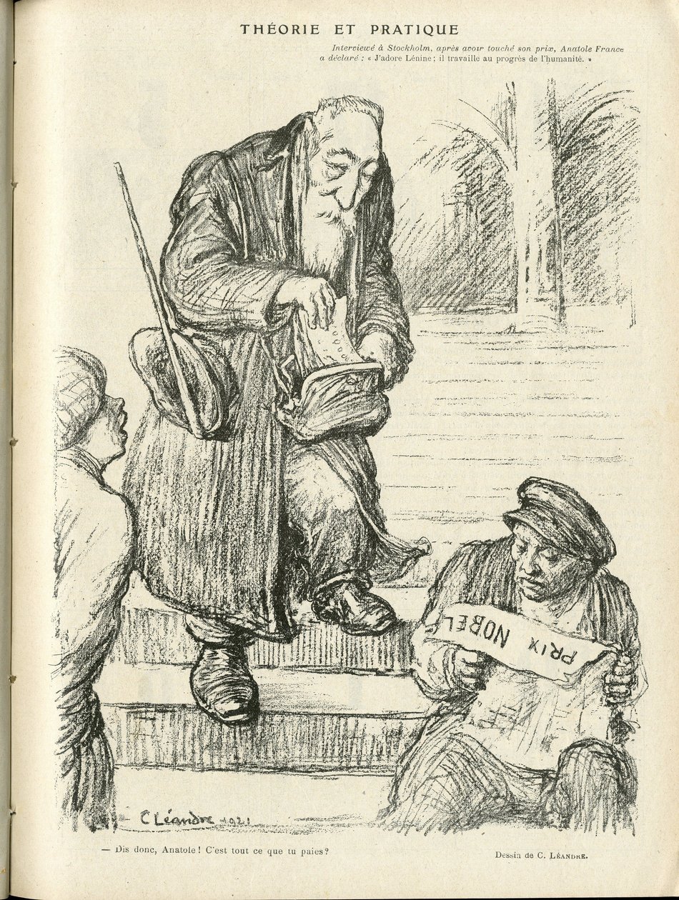 Kuvitus Charles Leandre (1862-1934) Le Riressa, 31.12.21 - Teoria ja käytäntö - Nobel - Lenine, Ranska Anatole tekijältä Charles Leandre
