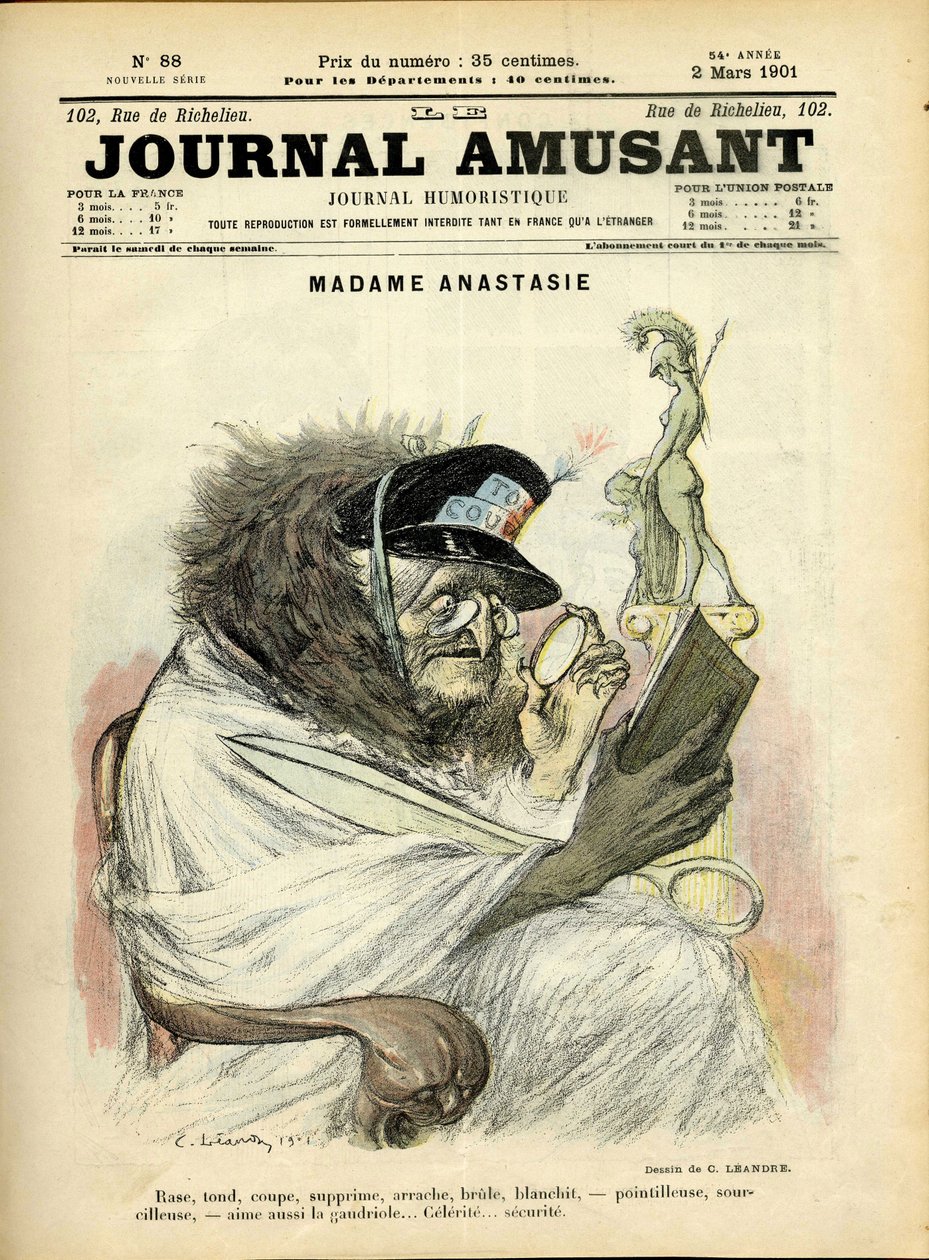 Kuvitus Charles Leandresta (1862-1934) Le Journal Fun -lehden kanteen tekijältä Charles Leandre