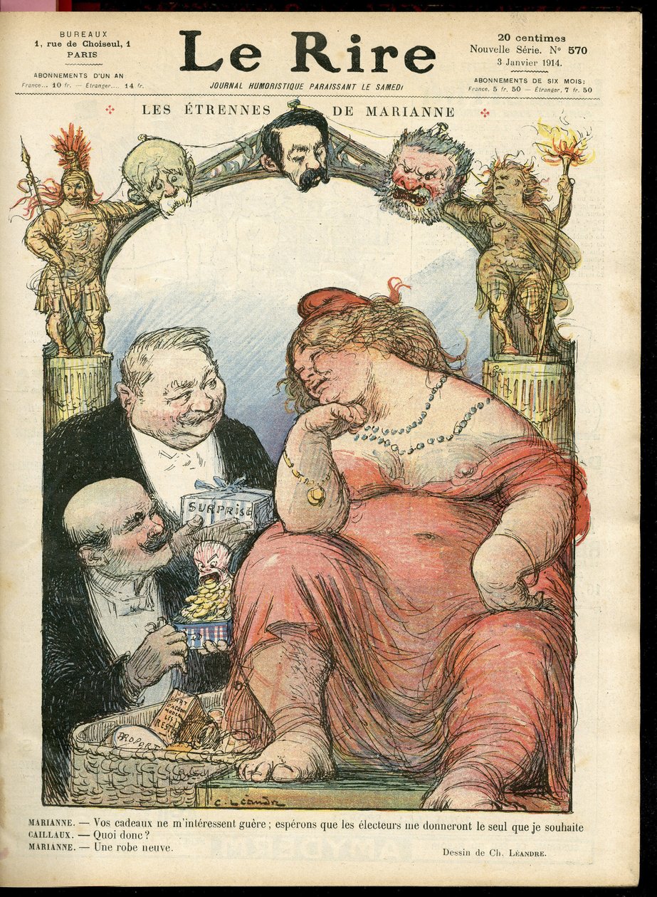 Kuva Charles Leandresta (1862-1934) Le Riren kanteen, 1.3.2014 - Les strennes de Marianne - Tribun - Clemenceau George, Jaures Jean, Briand Aristide, Marianne, Caillaux Joseph (1863-1944) tekijältä Charles Leandre