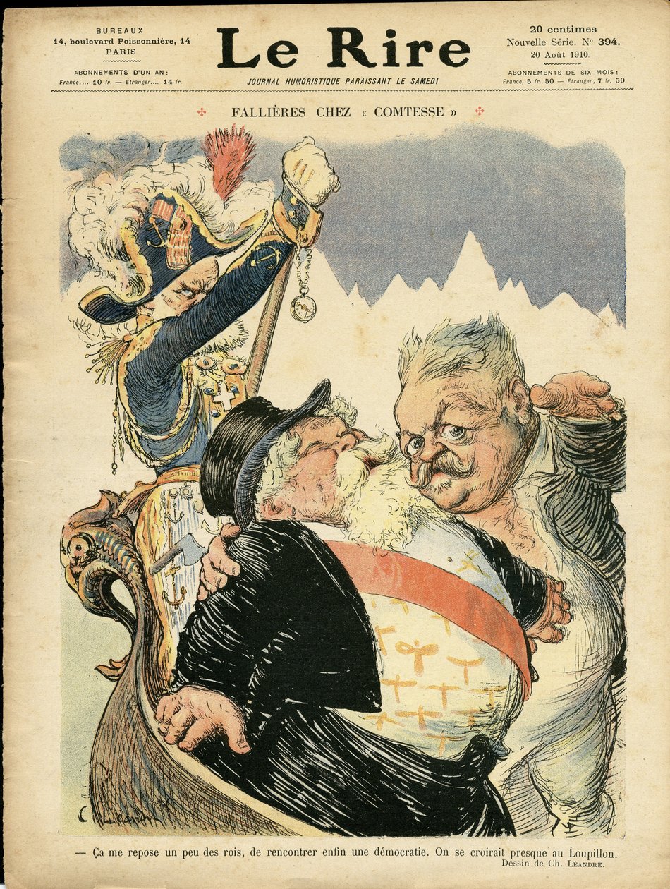 Kuva Charles Leandresta (1862-1934) Le Riren kanteen, 20.8.10 - Fallieres kreivitäressä - Italia, tasavallan presidentti, Chapeau, Tunniste, Venetsia - Fallieres Armand (1841-1931) tekijältä Charles Leandre