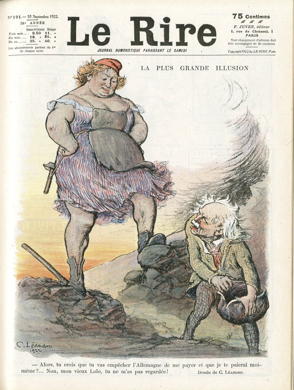 Kuva Charles Leandresta (1862-1934) Le Riren kanteen, 30.9.22 - Suurin illuusio - Saksa Preussi, Englanti Iso-Britannia, Korvaukset - Marianne, David Lloyd George (1863-1945) - Trivialite tekijältä Charles Leandre
