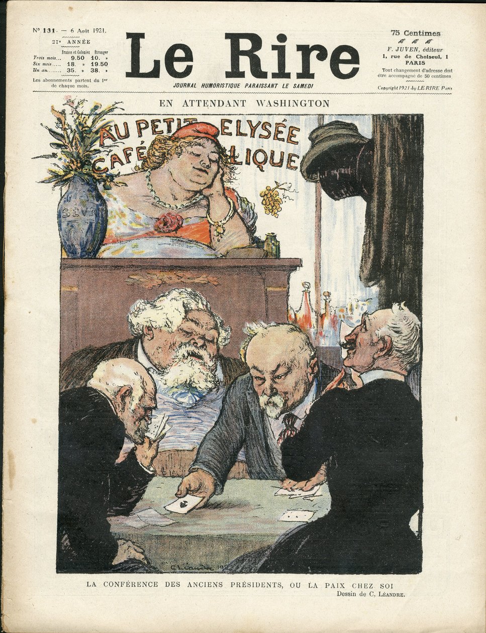 Kuva Charles Leandresta (1862-1934) Le Liressä, 08.6.21 - Samaan aikaan Washington - vaalit, tasavallan presidentti - Marianne, Fallieres Armand, Poinsare Raymond, Deschanel Paul - korttipeli tekijältä Charles Leandre