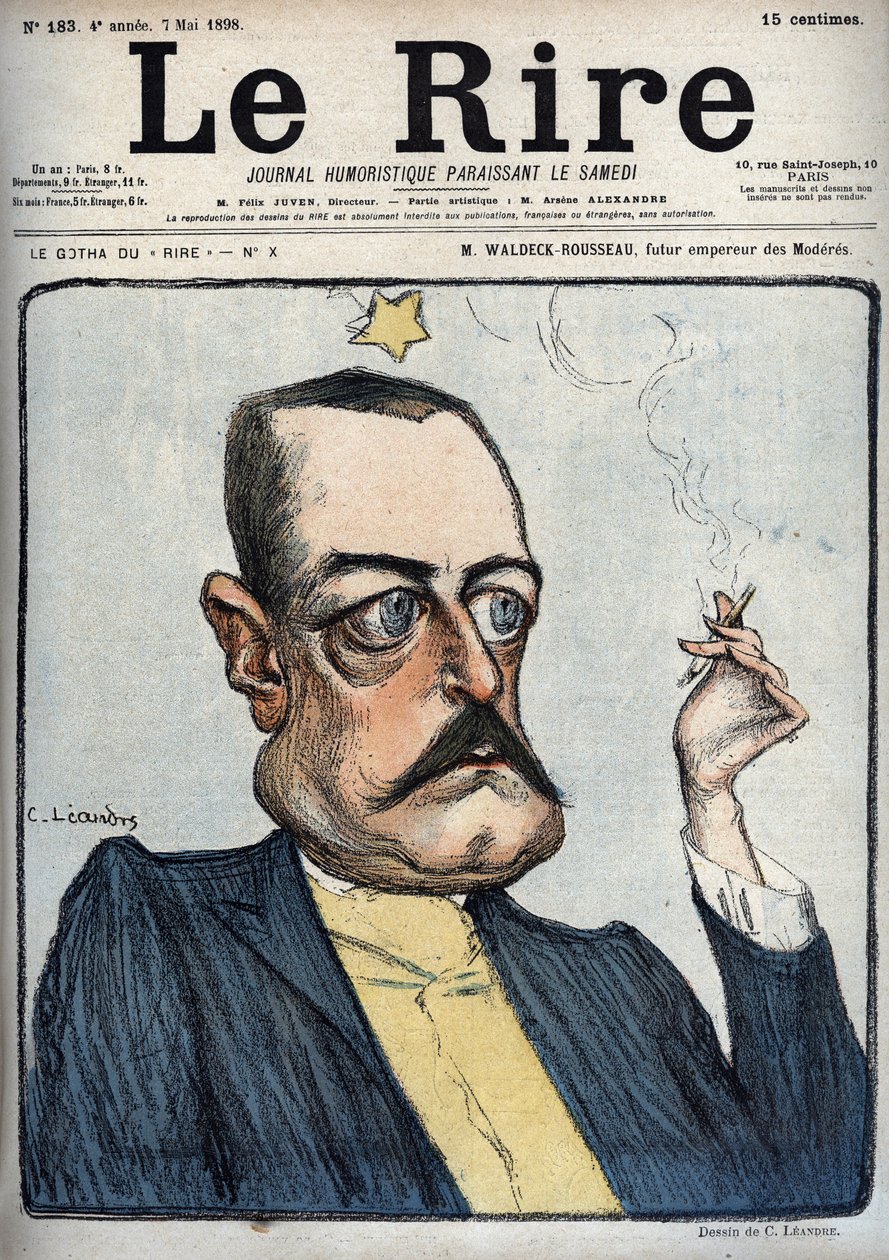 M. Waldeck-Rousseau Moderesin tuleva keisari - Charles Leandren (1862-1934) pilapiirros Pierre Waldeck Rousseau (Waldeck-Rousseau) (1846-1904) elokuvassa "Le Rire" 7. toukokuuta tekijältä Charles Leandre