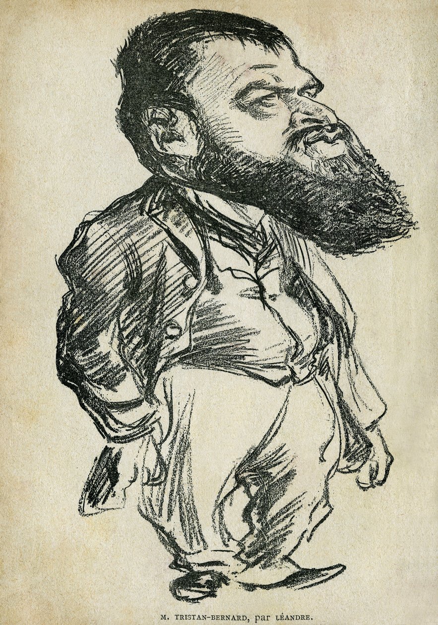 Portrait of Bernard Paul dit Tristan-Bernard (1866-1947), ranskalainen kirjailija ja koomikko. Charles Leandren (1862-1934) sarjakuva, Tristan Bernardin "Tales of Pantruche ja muualla", Petite Collection du "" Rire", Pariisi tekijältä Charles Leandre