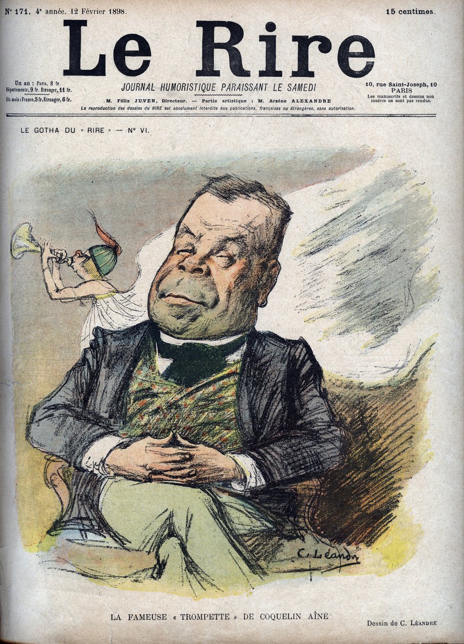Poppy Ainen kuuluisa trumpetti - Constant Poppyn muotokuva nimeltä Aine Poppy (1841-1904) - Charles Leandren (1862-1934) karikatyyri elokuvassa "Nauru" 12. helmikuuta tekijältä Charles Leandre