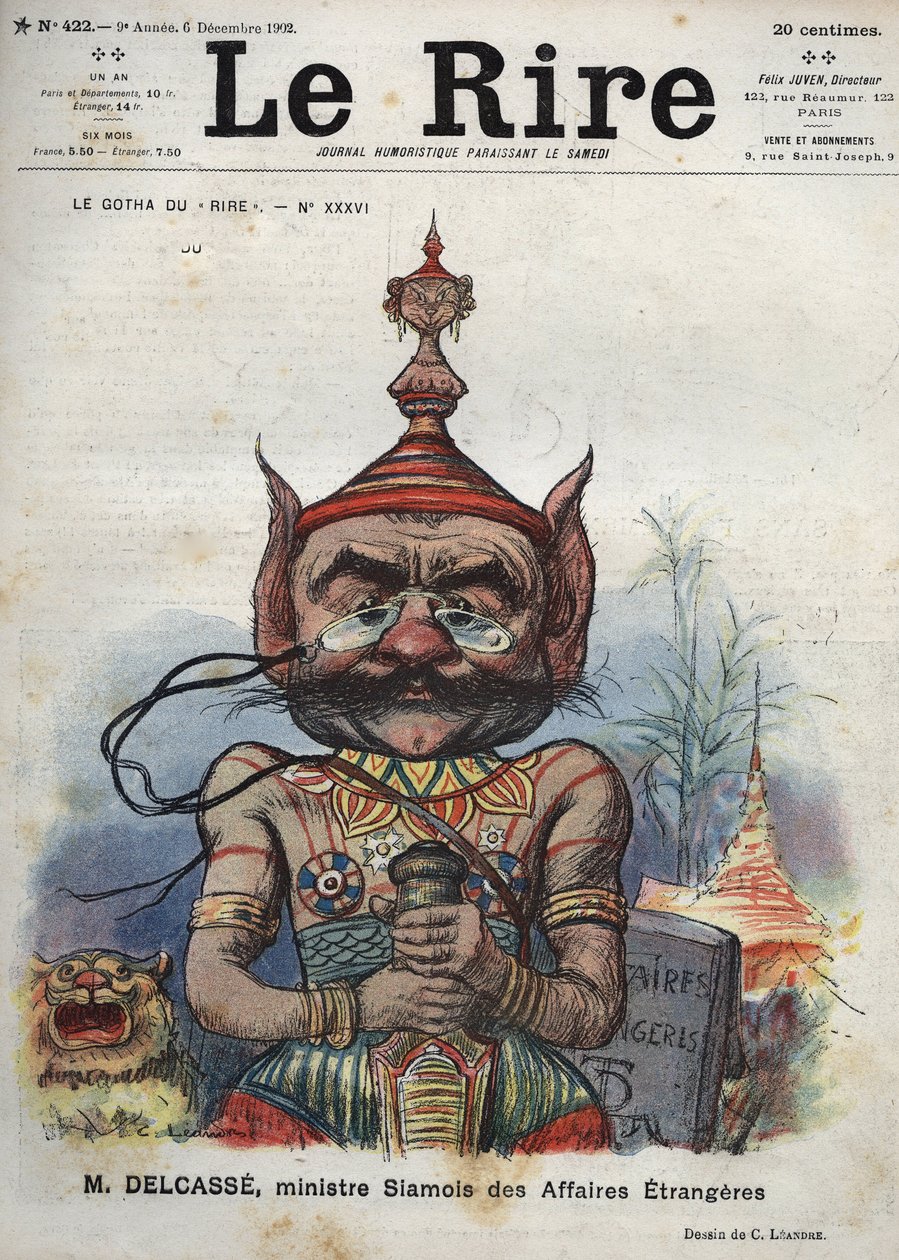 Theophile Delcasse (1852-1923), ranskalainen poliitikko - Naurujen gootti, nro. XXXVI, M. Delcasse, Siamin ulkoministeri - Charles Leandren sarjakuva - (6. joulukuuta 1902) tekijältä Charles Leandre