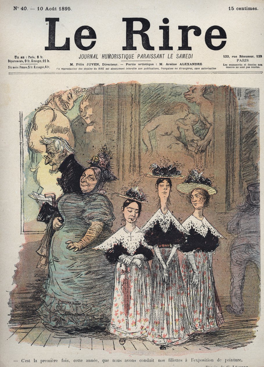 Tämä on ensimmäinen kerta tänä vuonna, kun olemme johtaneet tyttömme maalausnäyttelyyn - Charles Leandren (1862-1934) karikatyyri "" Le Rire""" 10. elokuuta tekijältä Charles Leandre