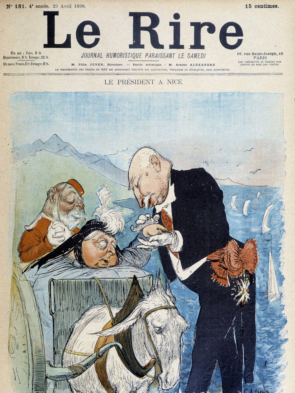 Victoria ja Félix Faure Nizzassa - kirjoittanut Léandre, elokuvassa "" Le Rire" 23.4.1898 tekijältä Charles Leandre