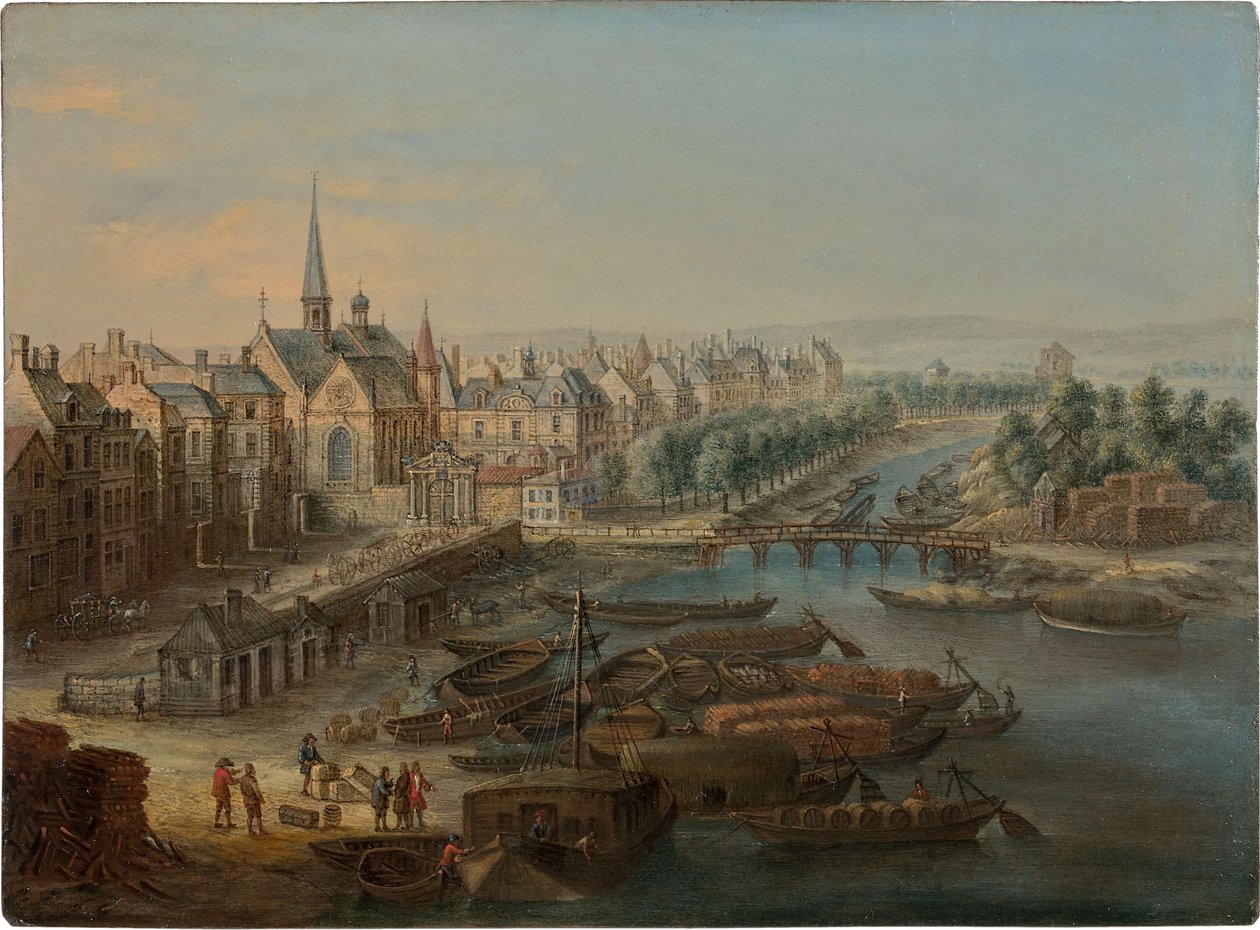 Näkymä Arsenalille, Saint Paulin satamaan ja quai des Célestinsille Pariisissa, 1730-luku. tekijältä Charles Léopold van Grevenbroeck