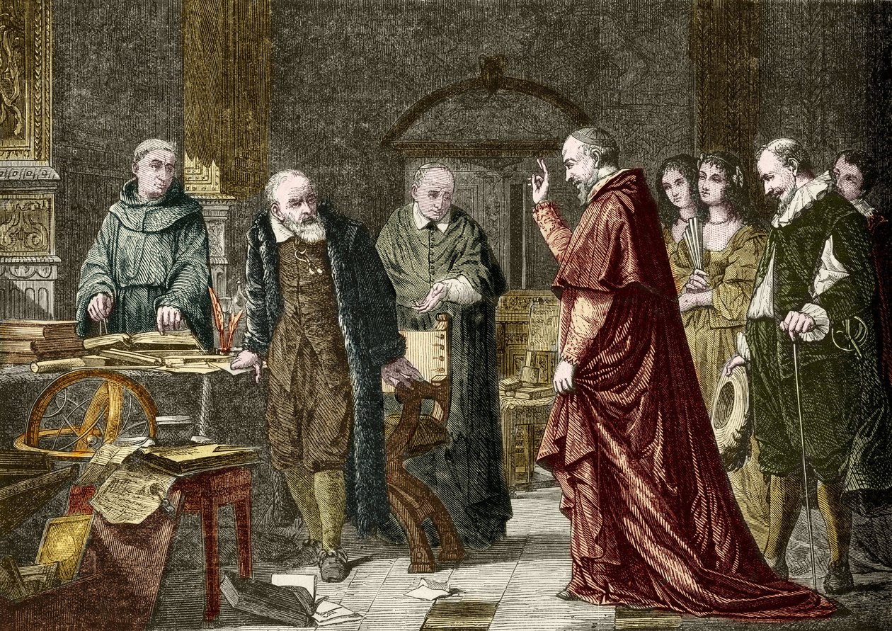 Galileo Galilei dit Galileen, italialaisen tähtitieteilijän (1564-1642) vankeus, kaiverrus Charles Mullerin maalauksen jälkeen tekijältä Charles Louis Lucien (after) Muller