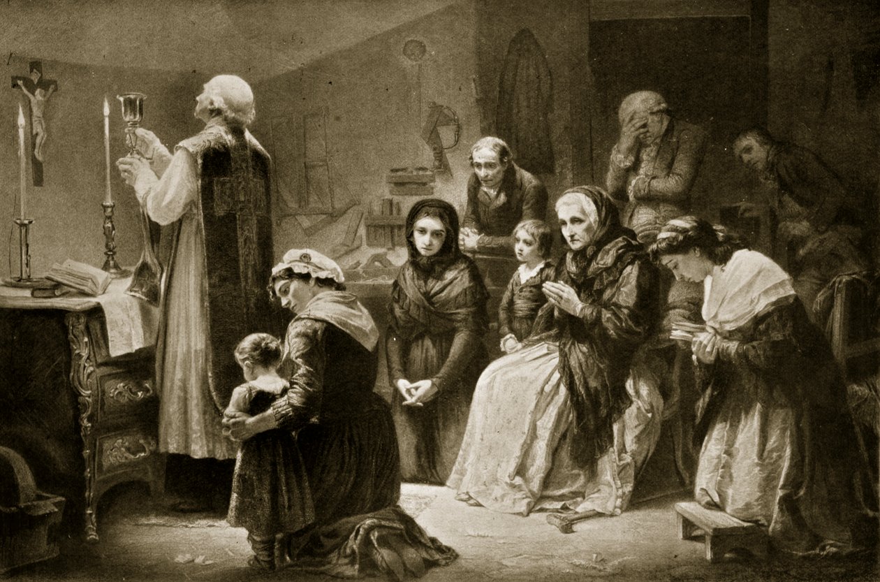 Messujuhla Ranskan vallankumouksen aikana, kuvitus "Hutchinsonin kansojen historiasta", n. 1915 (litho) tekijältä Charles Louis Lucien (after) Muller