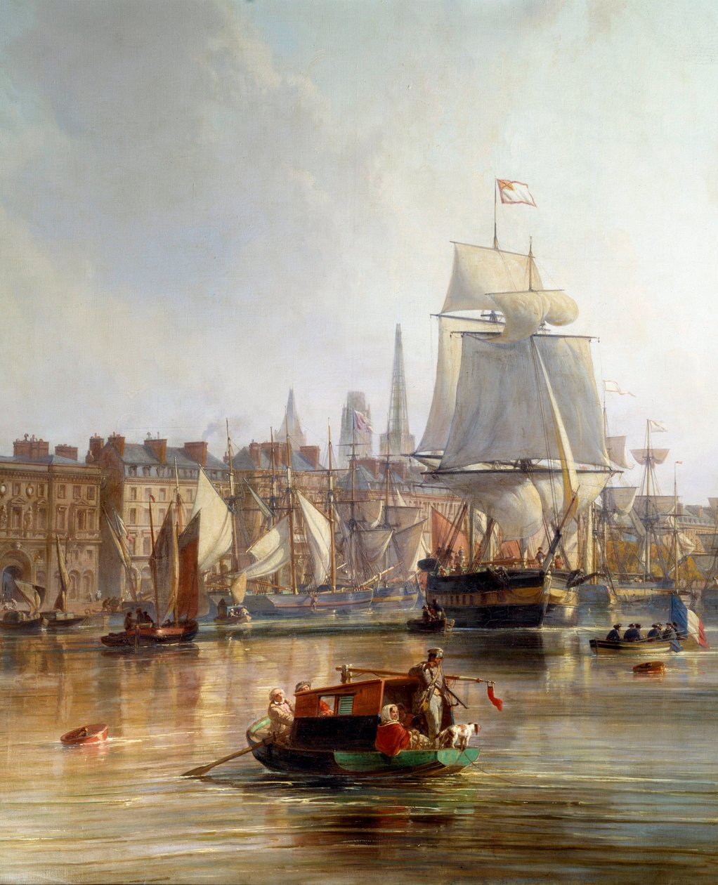 Laiva Rouenin satamassa vuonna 1855 Yksityiskohta. Charles Louis Mozinin (1806-1862) maalaus 1855 Rouen, Musee des Beaux Arts tekijältä Charles Louis Mozin