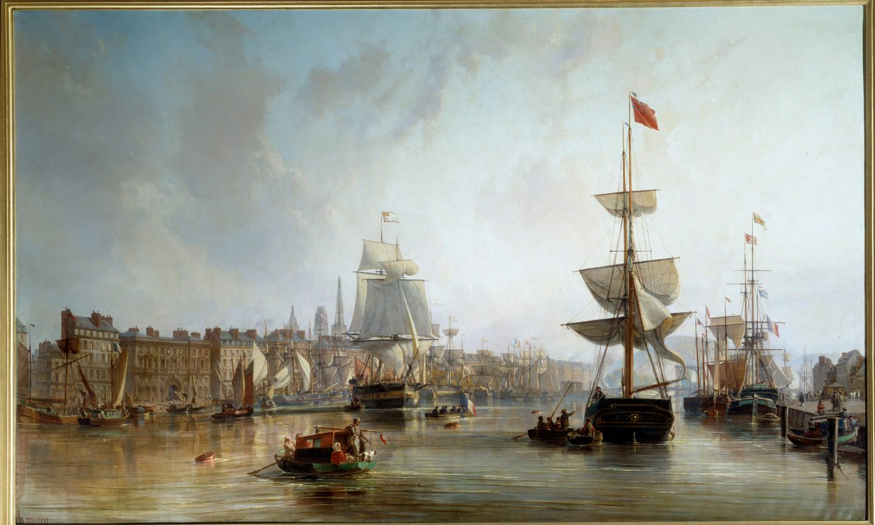 Rouenin satama vuonna 1855 Charles Louis Mozinin (1806-1862) maalaus 1855 su. 1,77x2,87 m Rouen, Musee des Beaux Arts tekijältä Charles Louis Mozin