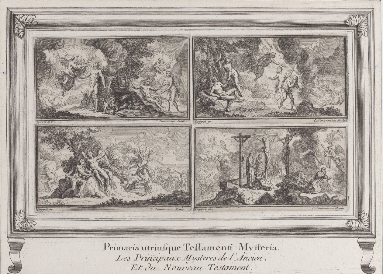 Neljä raamatullista kohtausta: Vanhan ja Uuden testamentin päämysteerit Les principaux..., 1680-1728. tekijältä Charles Louis Simonneau
