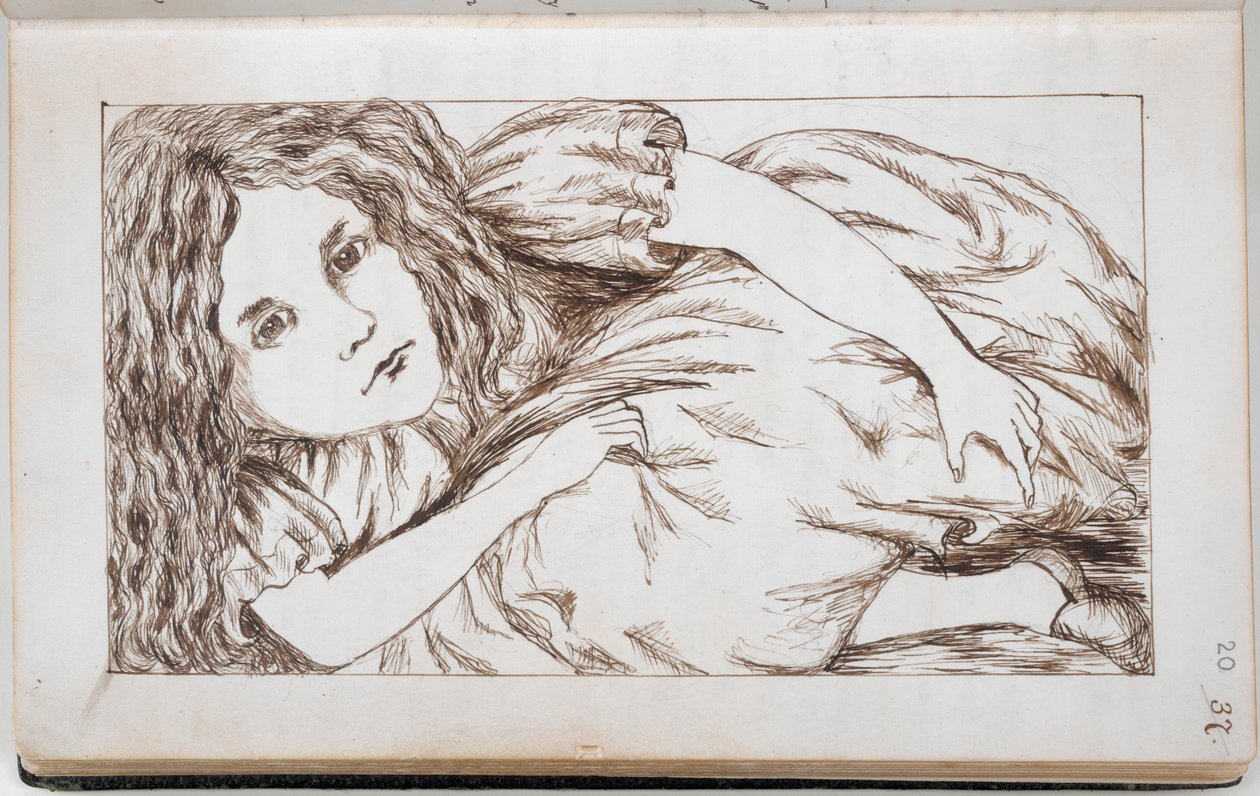 rouva Add. 46700, f.20 Liisa valkoisen kanin talossa, kuvitus teoksesta "Liisan seikkailut maan alla", n. 1862 (muste paperille) tekijältä Charles Lutwidge Dodgson