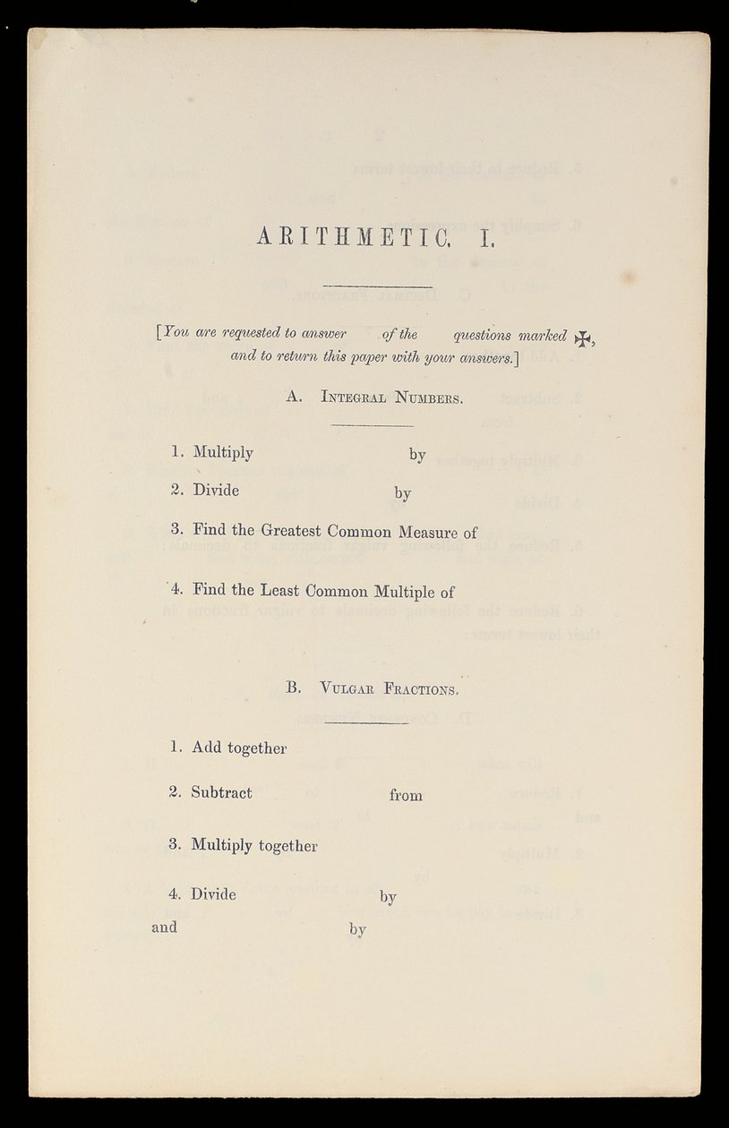 Aritmetiikka, Oxford University Press, n. 1870 (painettu) tekijältä Charles Lutwidge Dodgson