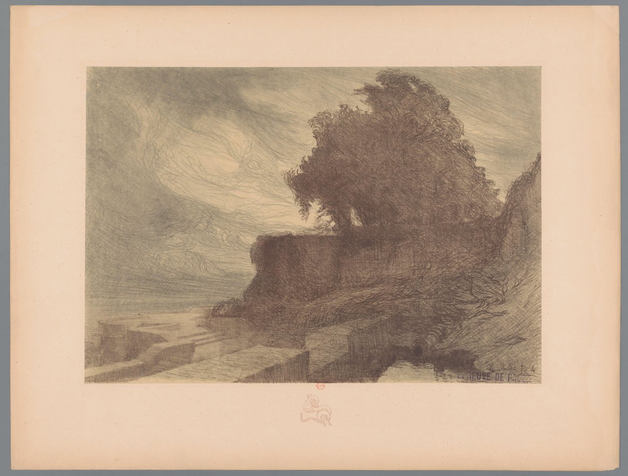 Linnakkeen raunio, jossa on tykki ja puu Maisemat (sarjan nimi) Suite des Paysages (sarjan nimi) tekijältä Charles Marie Dulac