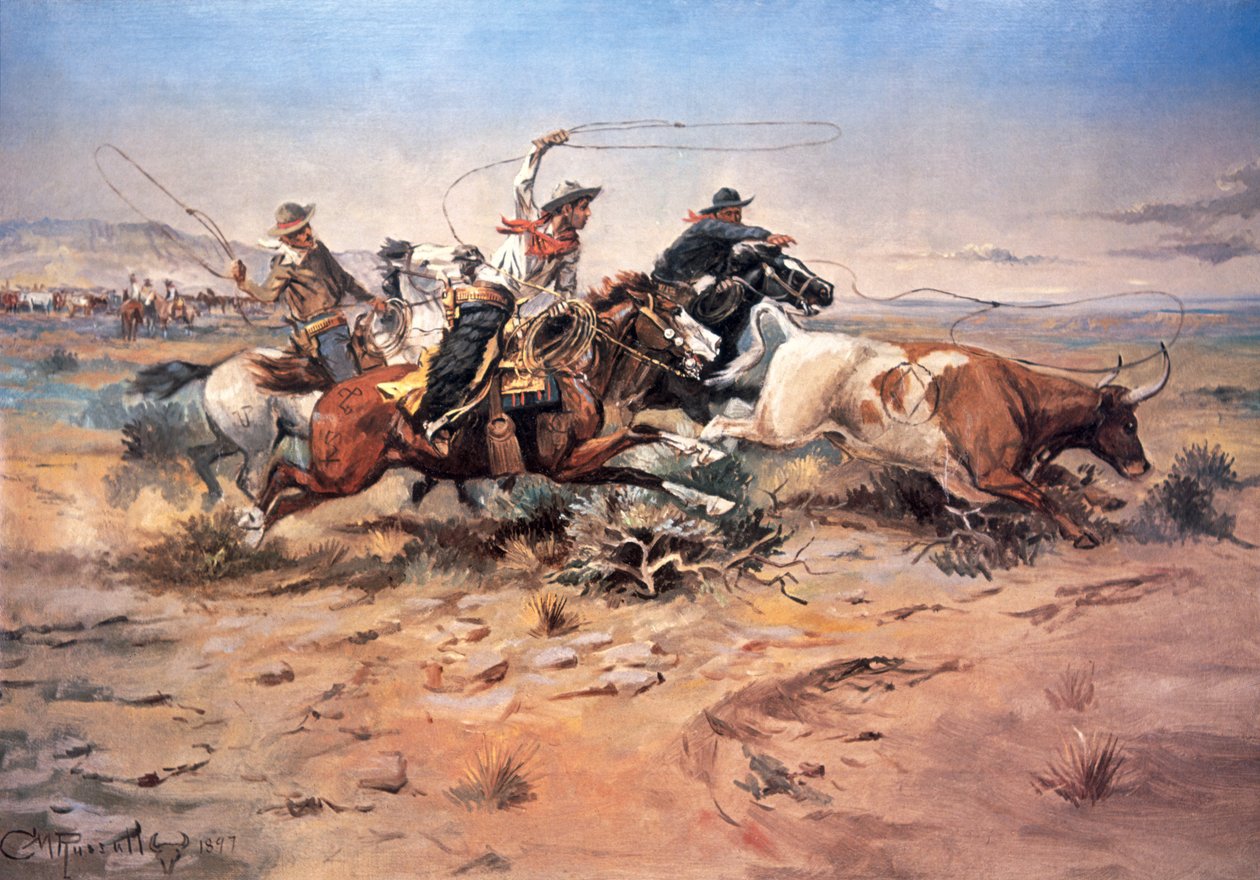 Cowboyt köysivät härkää tekijältä Charles Marion Russell