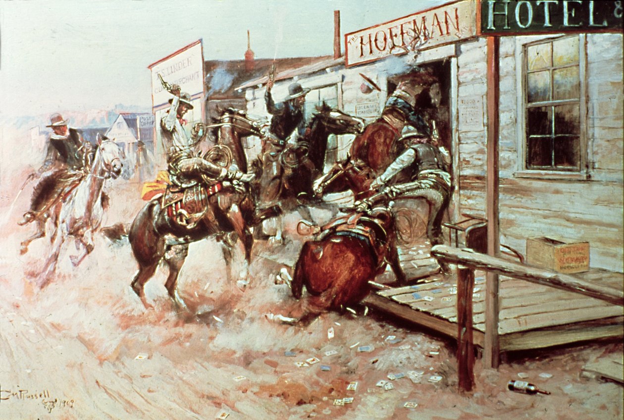"In Without Knocking" (öljy kankaalle) tekijältä Charles Marion Russell