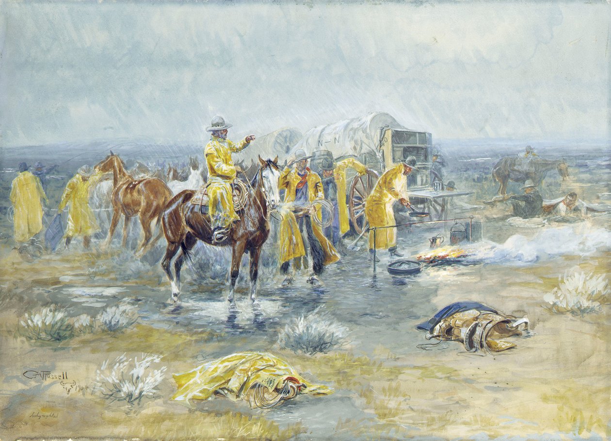 Sateinen aamu, 1904 tekijältä Charles Marion Russell
