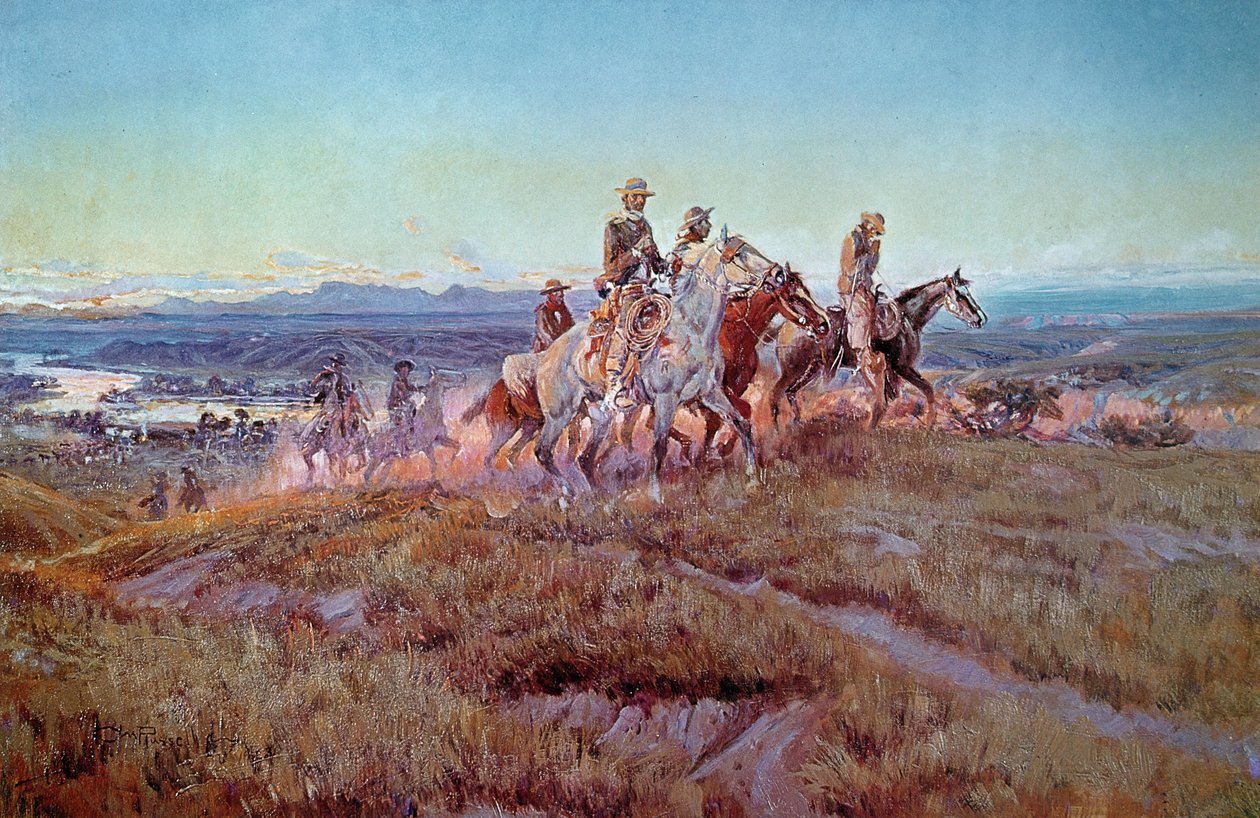 Riders of the Open Range (öljy kankaalle) tekijältä Charles Marion Russell