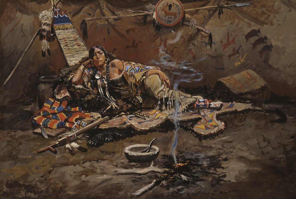 Waiting And Mad (öljy aluksella masoniittiin asennettuna) tekijältä Charles Marion Russell