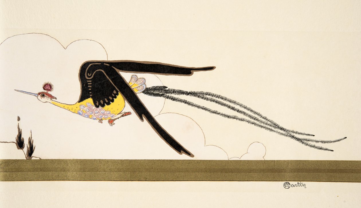 Paratiisilintu, teoksesta La Mode en mil neuf cent douze. chez Marcelle Demay. pub.1912 (sabluunapainatus). tekijältä Charles Martin