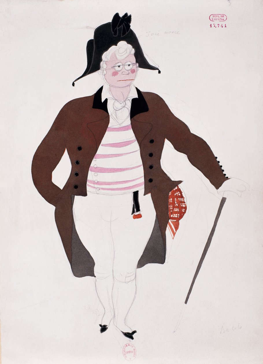 Puku Gioacchino Rossinin Sevillan parturi Bartolon hahmolle, Charles Martinin luonnos (1884-1934) tekijältä Charles Martin